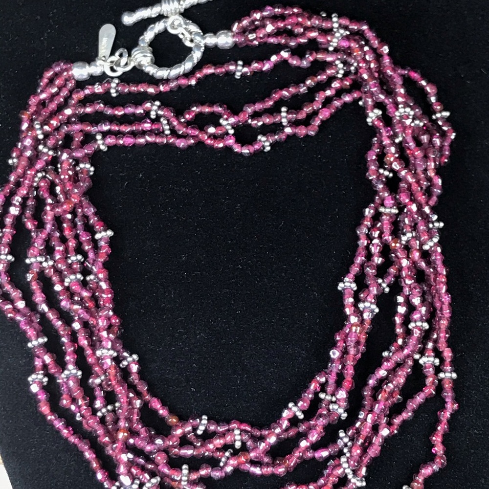 Amethyst Sterling Silver 4 Strand Seed Beads 22” Necklace w/ Toggle Clasp